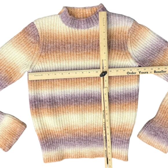 Greylin Anthropologie Orange Purple Flared Sleeve Striped Mock Neck Sweater sz M - Picture 4 of 9